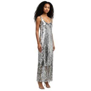 SIMKHAI Ayala Gown Silver Sequin Fringe Dress NWT  - Size 2